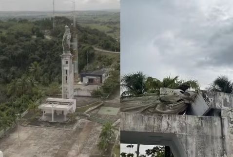 Vendaval derruba imagem de padroeira em Carmópolis