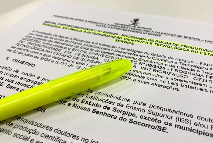 Fapitec/SE divulga edital para bolsas de pesquisa no interior sergipano